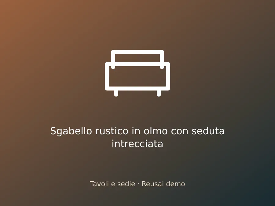 Sgabello rustico in olmo con seduta intrecciata